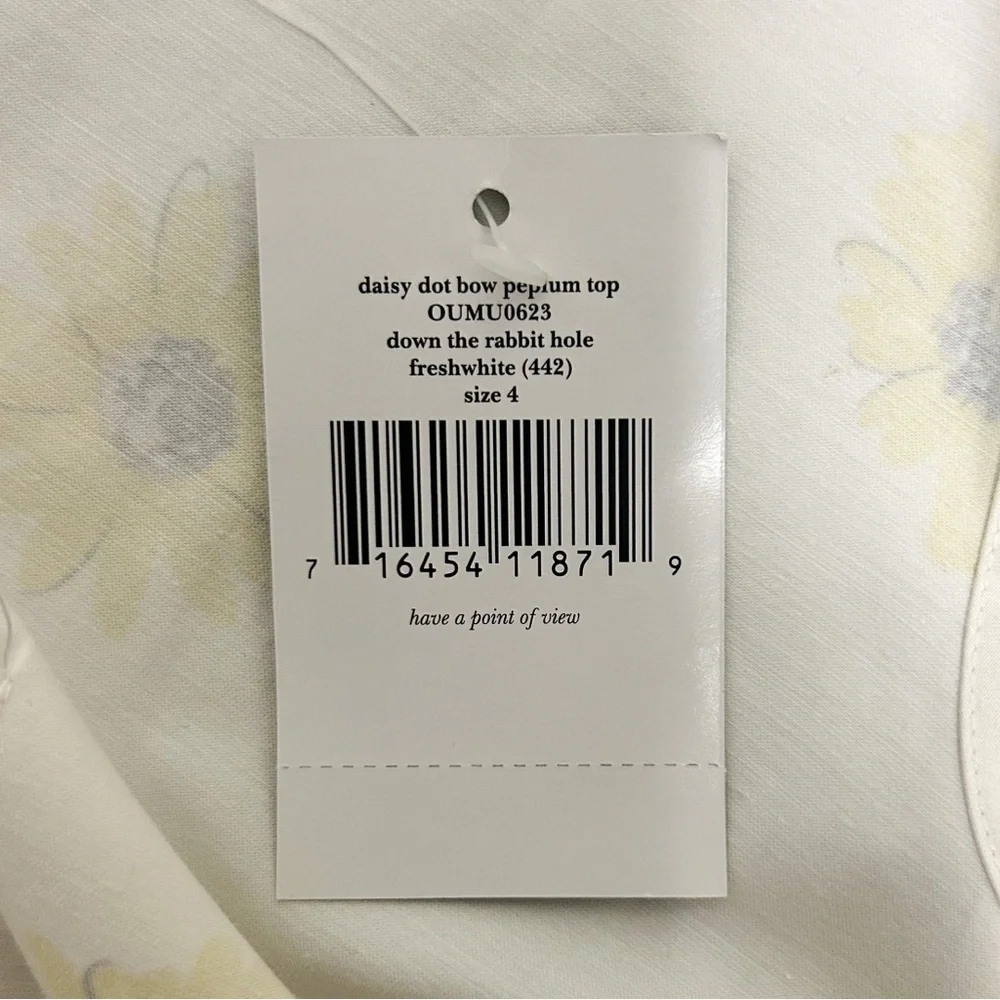 Kate Spade White Yellow Sleeveless Daisy Dot Bow Peplum Top 4 New With Flaws